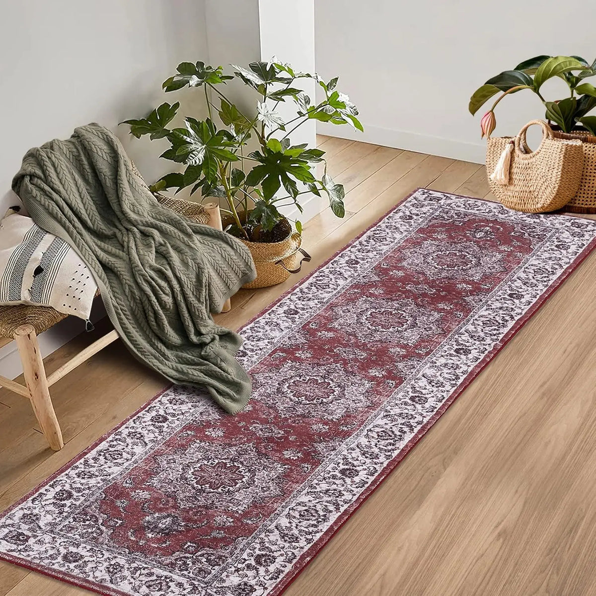 Läuferteppich 60x230cm Rutschfest Polyester Blumenmuster Vintage-Stil Flur Eingangsbereich Wohnzimmer Vorleger | Sansoti