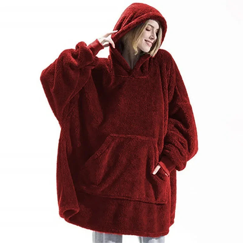 Couverture polaire portable avec capuche, réversible, plaid lounge oversize, couverture douce pour le confort à la maison | Sansoti
