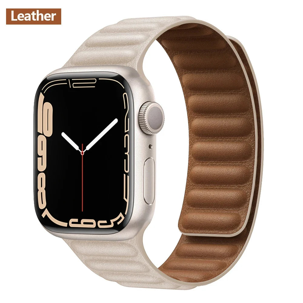 Leather Watch Band with Magnetic Closure 38-49mm Adjustable Smartwatch Accessory Wristband Stylish | Sansoti