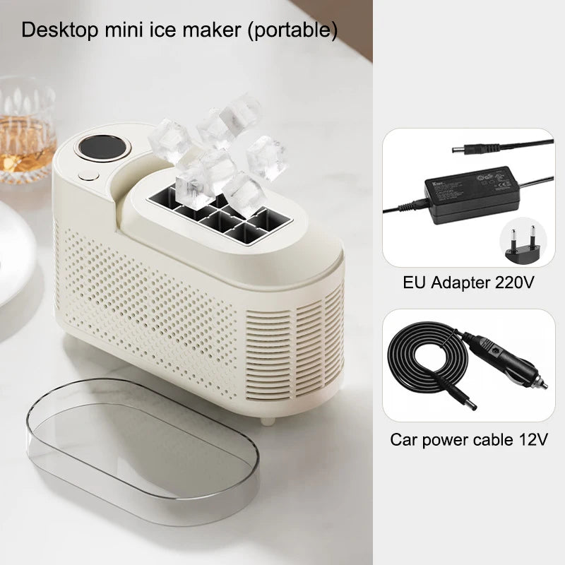 Ice Maker Compact Automatic ABS Aluminum 120W Portable Home Office Camping Ice Cube Maker Mini Desktop Fast Ice Cube Machine | Sansoti