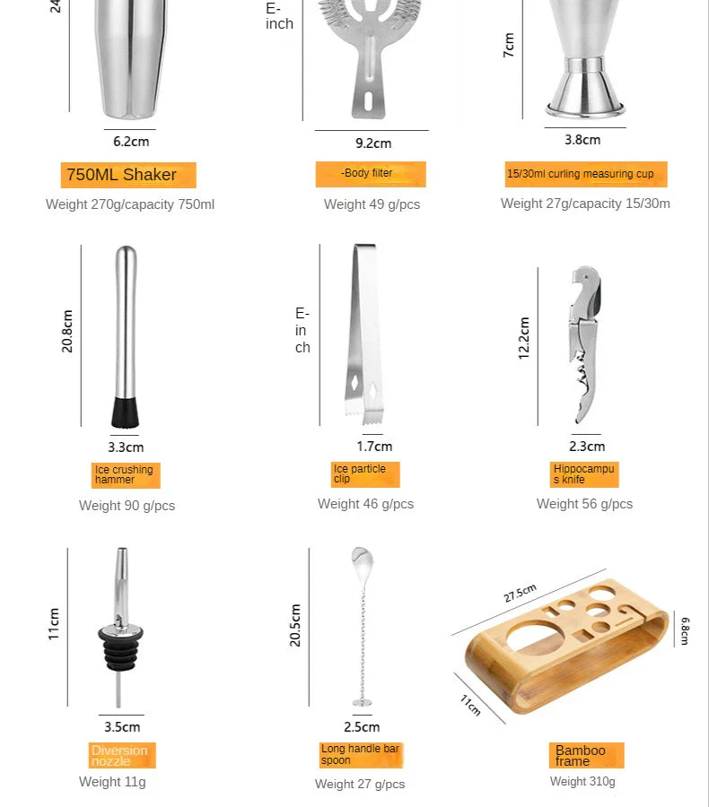 Stainless steel cocktail set with luxury finish for home bar and mixology | Sansoti