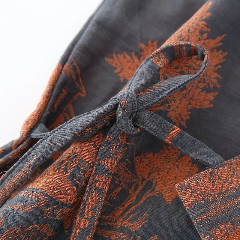 Cotton Kimono Robe for Men, Long Lightweight V-Neck Printed Cotton Loungewear Housecoat | Sansoti