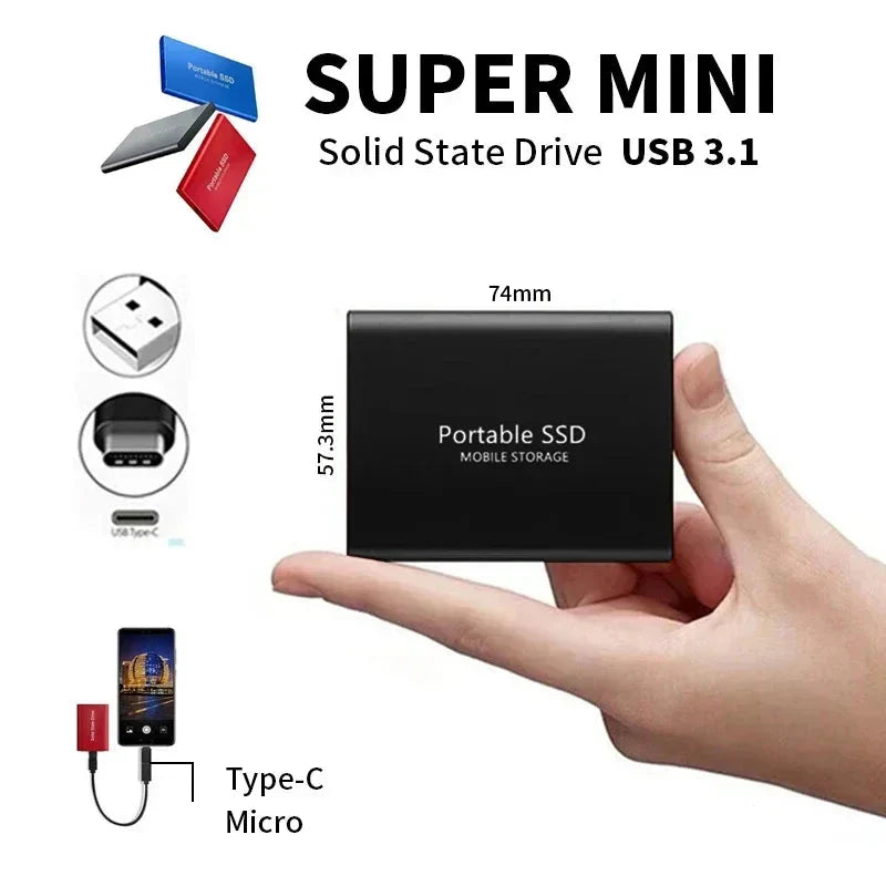 External SSD MacBook USB-C 3.1 Compact Plug and Play Black Blue Red Windows macOS Android | Sansoti