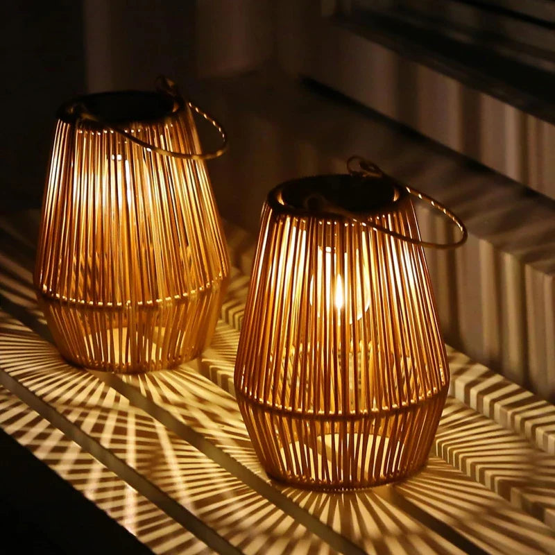 Rattan Solar Lantern with LED Lighting for Garden and Terrace - Waterproof IP65 with Automatic Dusk Sensor | Sansoti