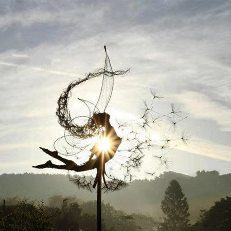 Metall-Gartenstecker Fee mit Löwenzahn 75cm Dekoration für Garten Rasen Blumenkasten magische Märchenfigur windbeständig Fantasiefigur Fantasieliebhaber romantische Gartengestaltung verträumter Akzent | Sansoti