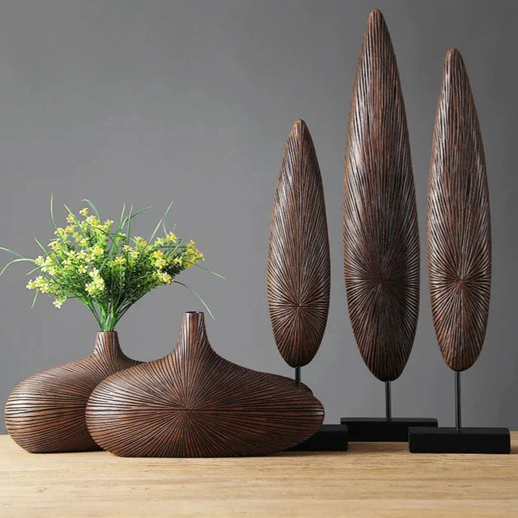 Vase sculpté décoratif style grès – Décoration d’intérieur façonnée à la main pour fleurs & mise en scène | Sansoti