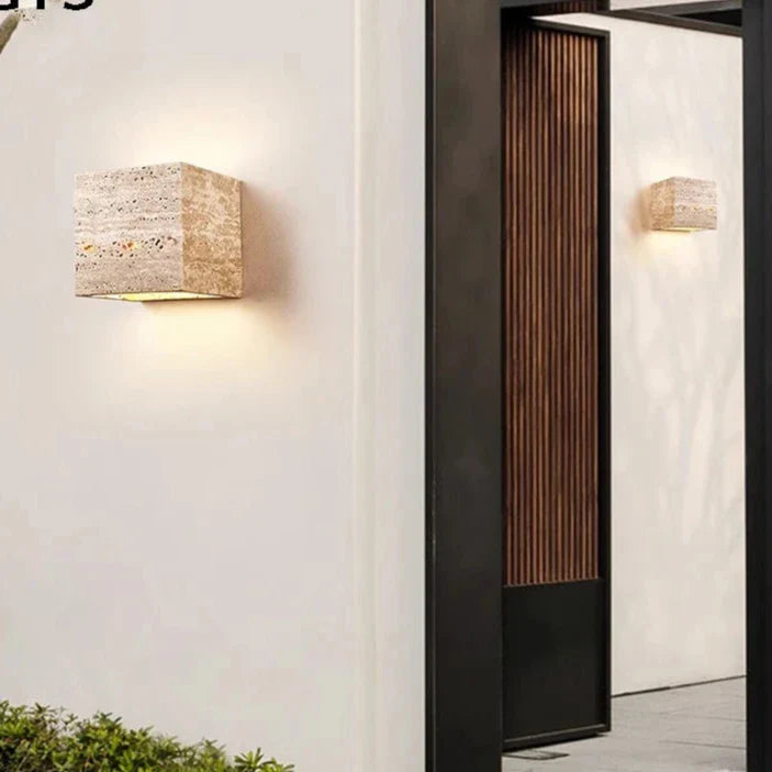 Außenlampe Travertin Stein Up Down LED IP65 3000K Fassade | Sansoti