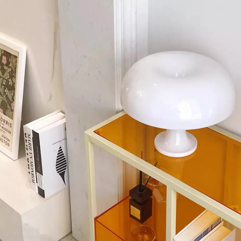 Lampa stołowa w stylu retro, grzybek, włoski design, PVC, 28 cm, ciepłe światło | Sansoti