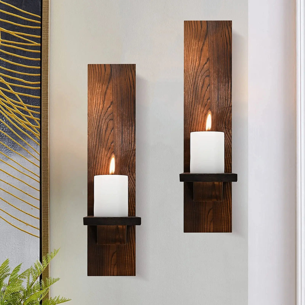 Japandi Wall Candle Holder Wood Rustic Set of 2 Wall Mount Candle Holder Living Room Bedroom Vintage Wall Decoration Pillar Candle Holder | Sansoti