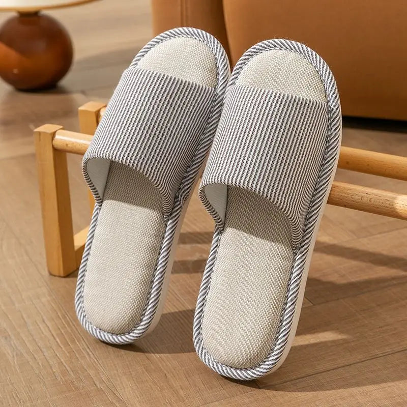 Linen Unisex House Slippers Lightweight Indoor Open Sole Breathable Comfortable Slippers Four Seasons | Sansoti