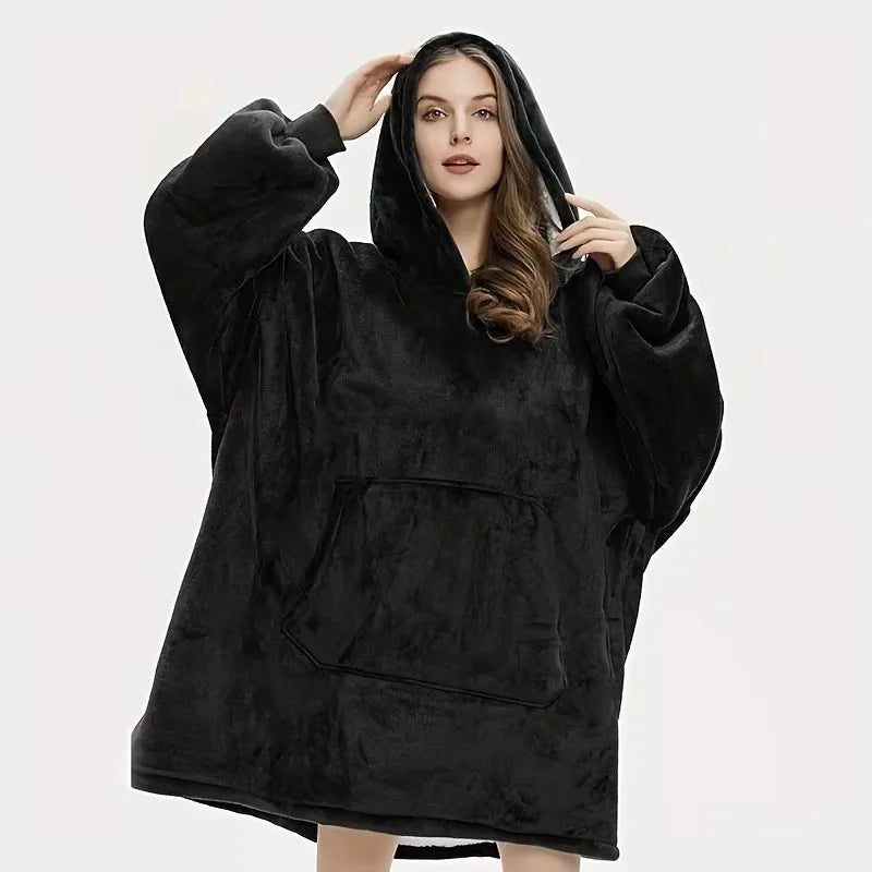 Reversible Hoodie Blanket Fleece Wearable with Pocket Oversized House Robe Loungewear Comfortable Homewear | Sansoti