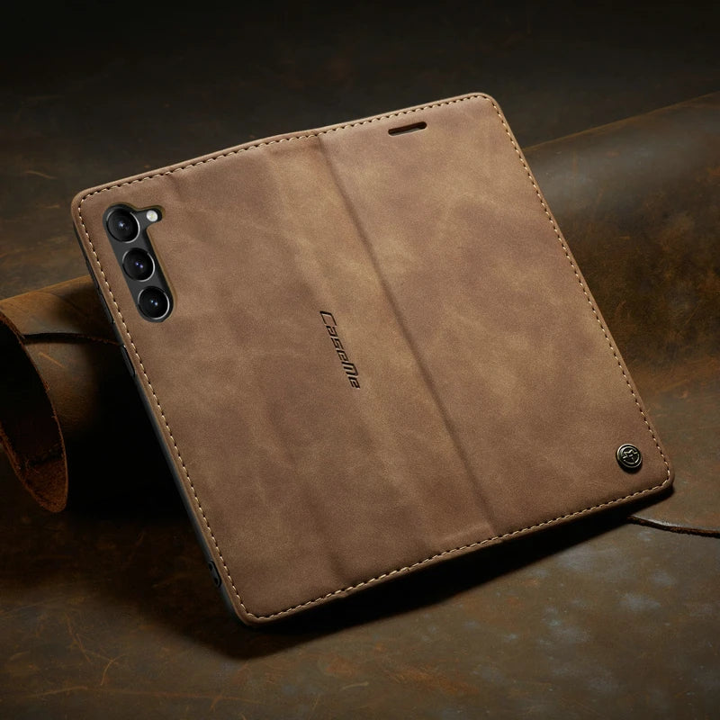 Étui portefeuille magnétique en cuir pour téléphone avec porte-cartes, protection pliable et fonction support élégant | Sansoti
