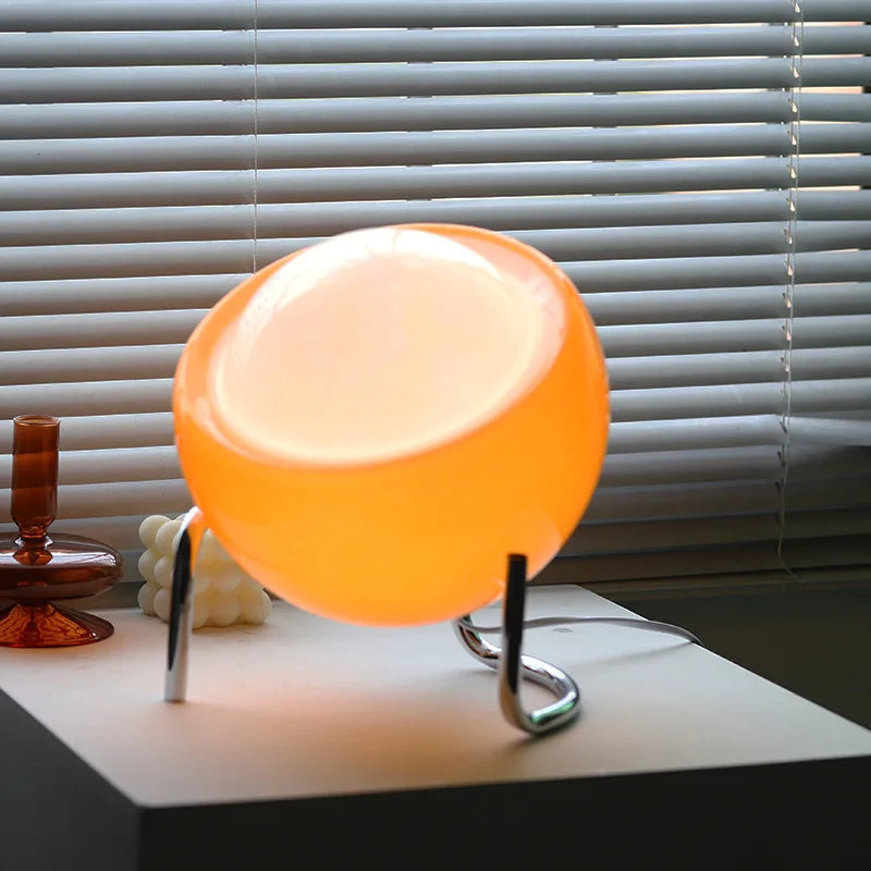 Glaskugelförmige Tischlampe LED Orange Retro Schlafzimmer Wohnzimmer Nachttisch Schreibtischlampe Bauhaus Nordic Stimmungslicht Dekorativ | Sansoti