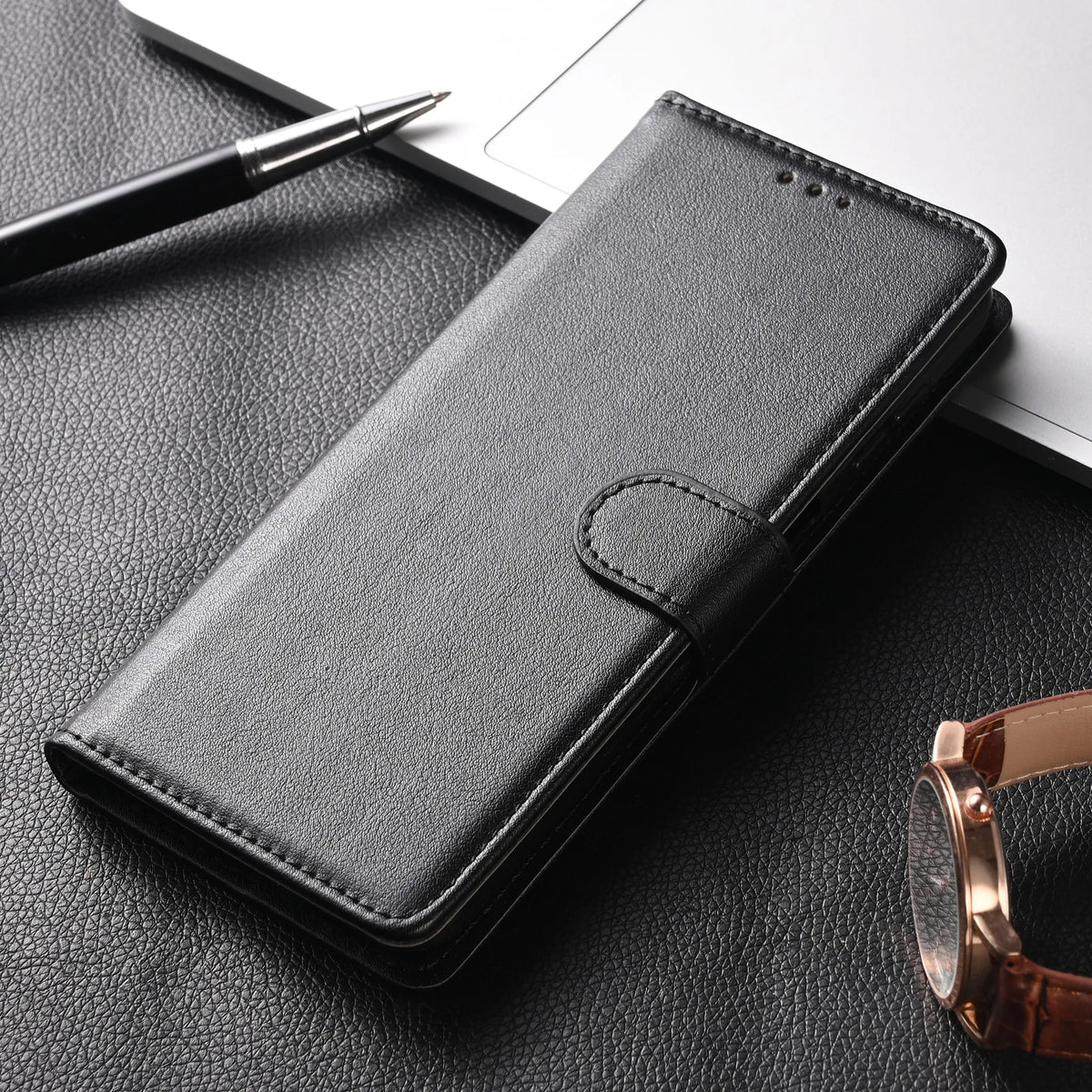 Lederen Telefoonhoes met Pasjeshouder Multifunctioneel Flip Design Magnetische Sluiting Beschermend Stijlvol | Sansoti