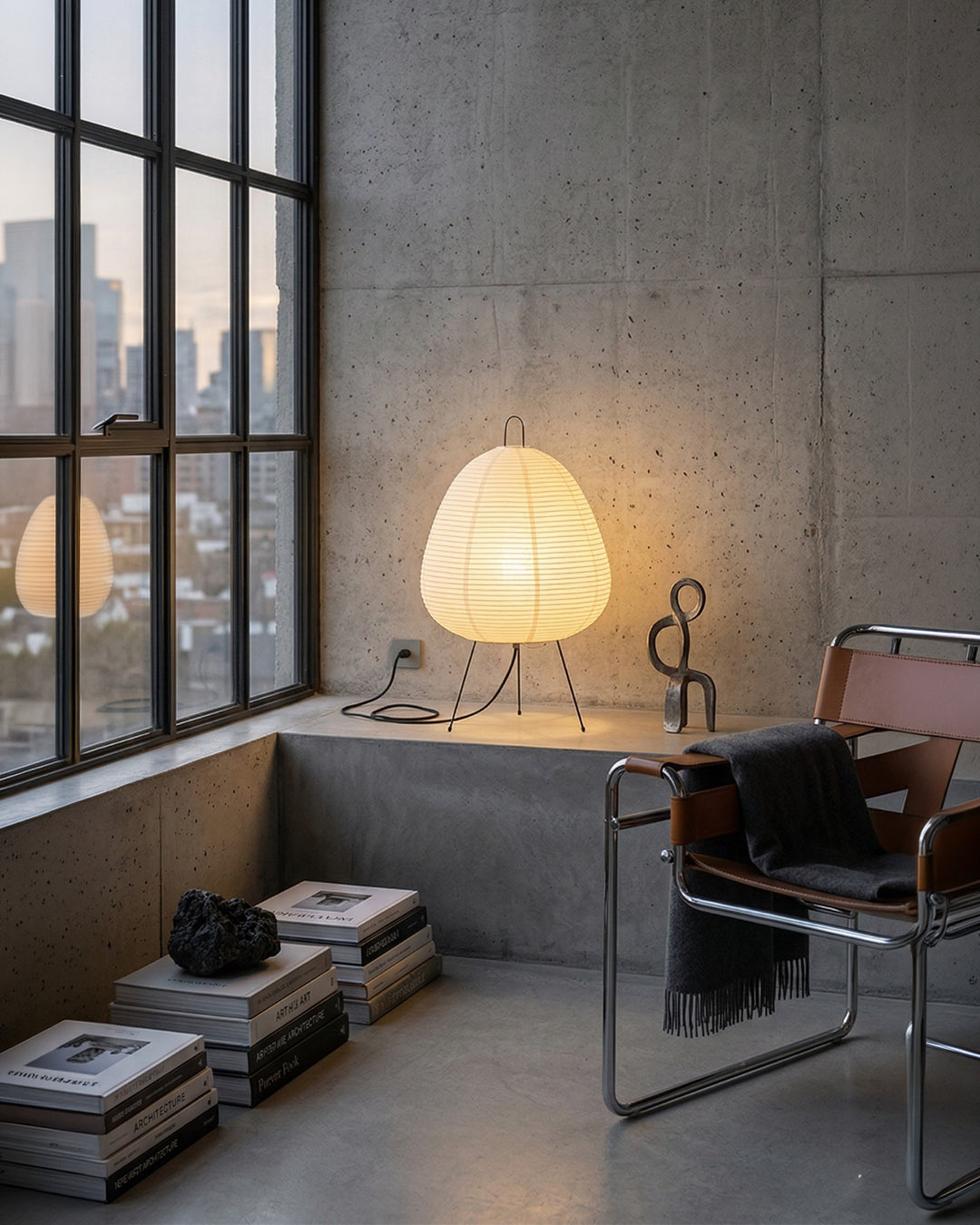 Japanese Table Lamp Sakura with Rice Paper & Tripod – Minimalist Design Warm White Light – Ø28cm H48cm | Sansoti