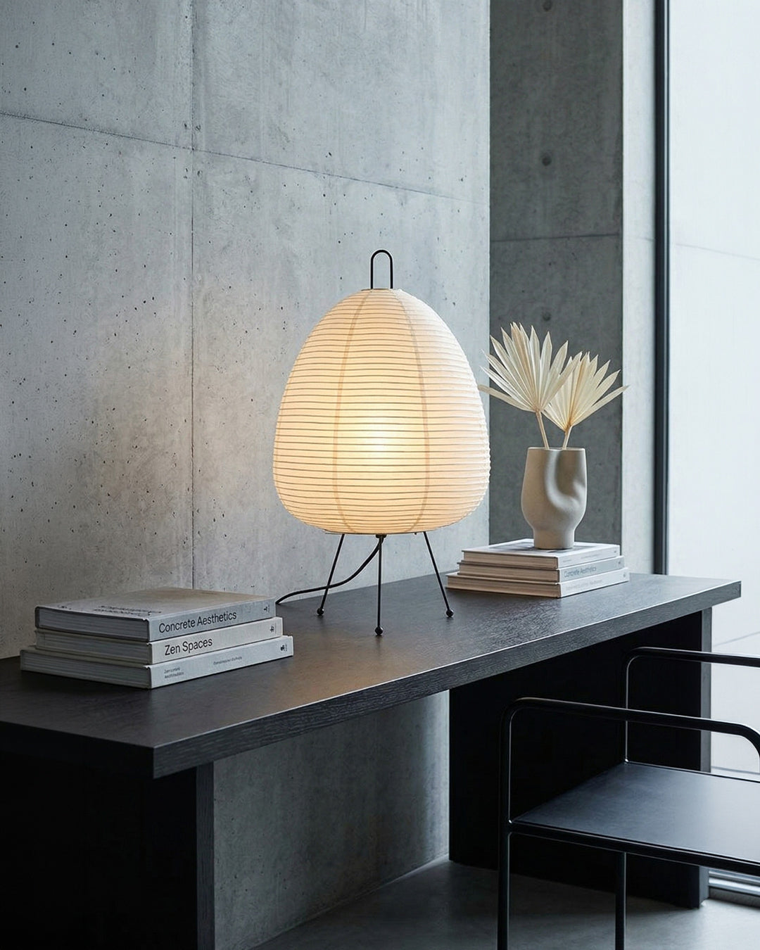 Japanese Table Lamp Sakura with Rice Paper & Tripod – Minimalist Design Warm White Light – Ø28cm H48cm | Sansoti