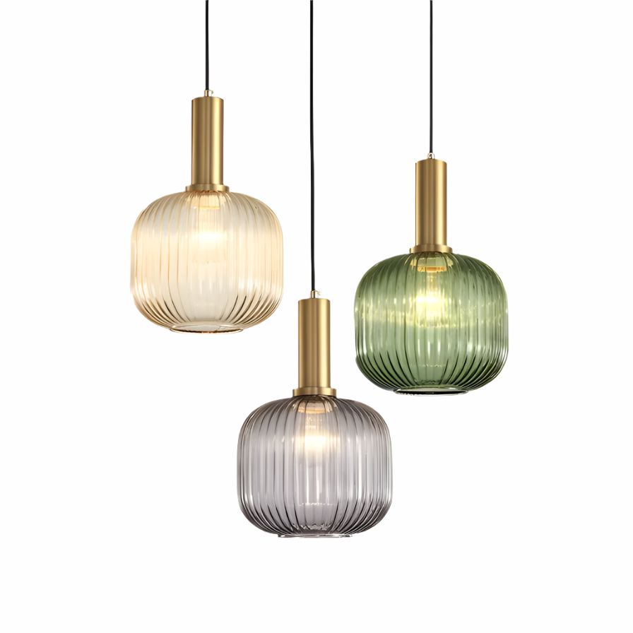 Hängelampe Riffelglas Vintage, 1-flammig, Gold, E27 | Sansoti