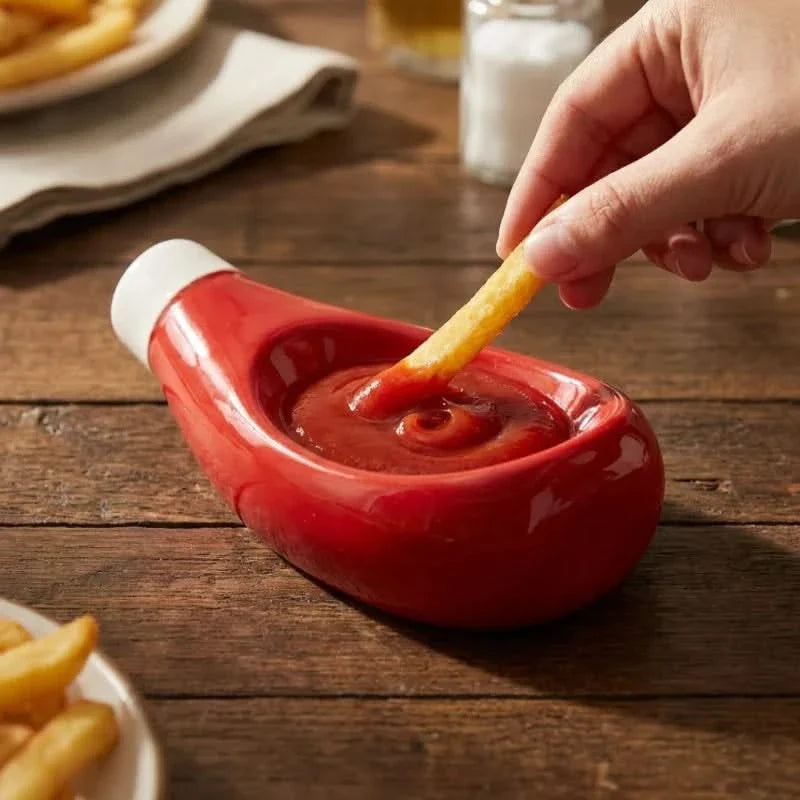 Ceramic Dip Bowls Sauce Bottle Shape for Ketchup Mustard Mayo Wasabi Tableware Serving Dishes Table | Sansoti
