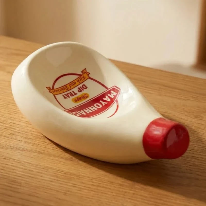 Ceramic Dip Bowls Sauce Bottle Shape for Ketchup Mustard Mayo Wasabi Tableware Serving Dishes Table | Sansoti