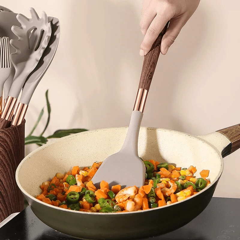 Kitchen set Silicone 10 Piece Heat resistant Non-stick Cookware Set Wooden Handle Kitchen Tools Set | Sansoti