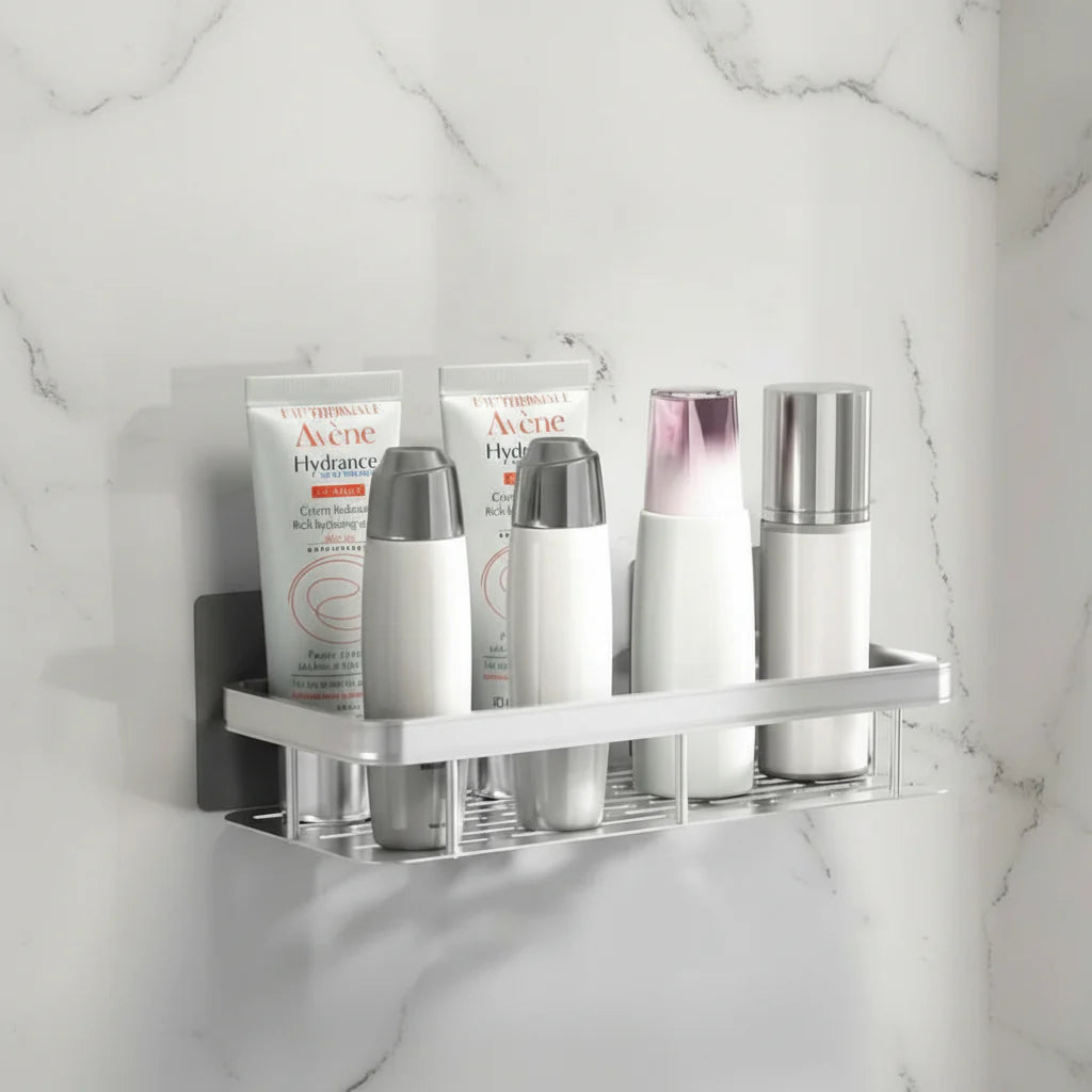 Bathroom Shelf Self-Adhesive No Drilling ABS Stainless Steel Corner Shelf Shower Scandinavian Modern | Sansoti