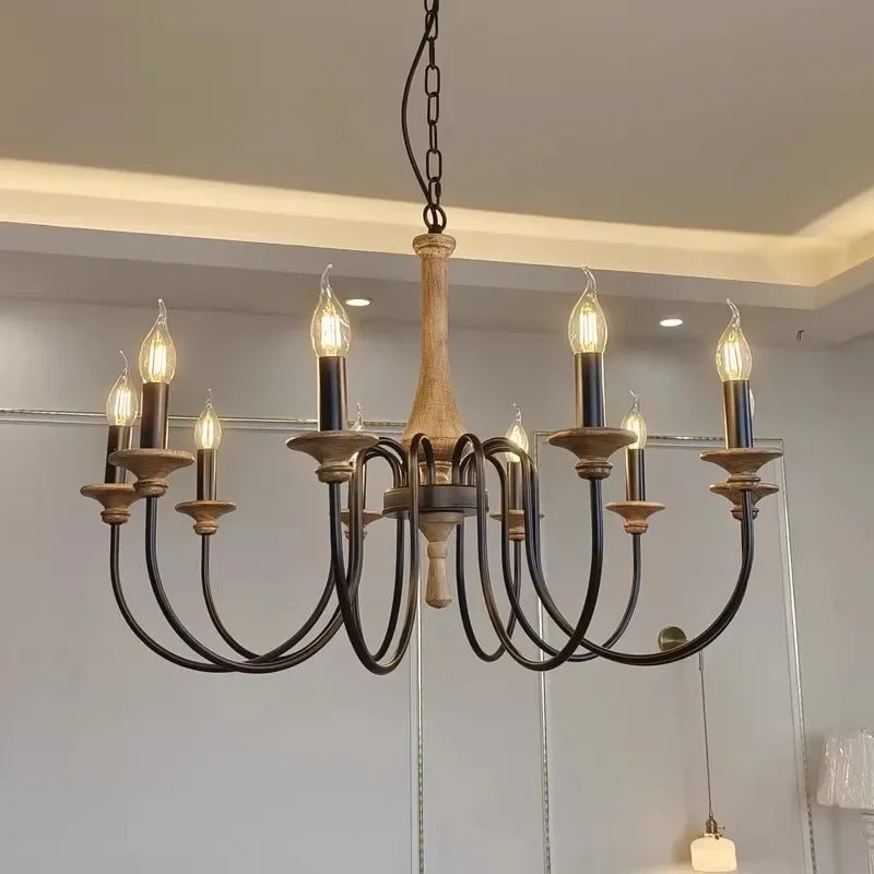 Hölzerner Kronleuchter in Spindelform mit 5-8 Kerzenleuchten für Esszimmer, Schlafzimmer und Flur, rustikales Holz, Landhausstil, Hängeleuchte | Sansoti