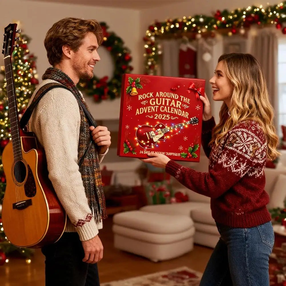 Musikalischer Adventskalender 24 Fächer Gitarrenmotiv Mini-Instrumente Zubehör Weihnachten Countdown-Dekoration | Sansoti