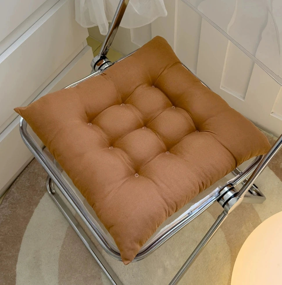 Coussin d’assise carré 40x40 cm marron, aspect lin, rembourrage en coton, pour chaise, chaise de bureau, chaise de salle à manger ou balcon | Sansoti