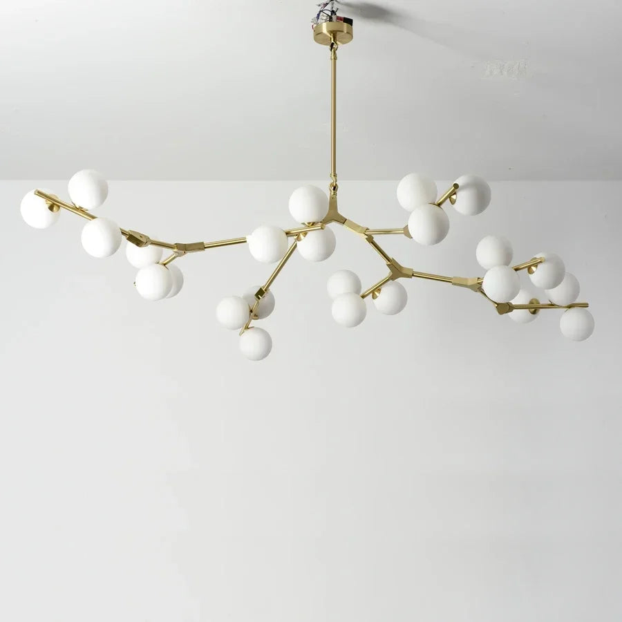 Gepolijste Metalen Hanglamp met Glazen Bollen Goud Zwart G4 LED Eetkamer Woonkamer Takkendesign Modern | Sansoti
