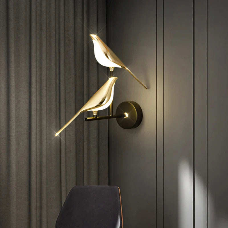 Designer LED wall lamp in bird shape – Golden wall lamp with warm light | Sansoti