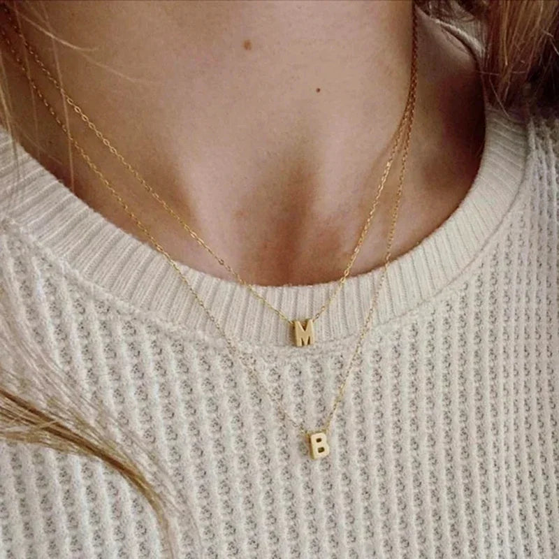 Minimalist Letter Initial Necklace – Stainless Steel with Adjustable Chain – Customizable – Elegant for Daily or Festive Wear | Sansoti