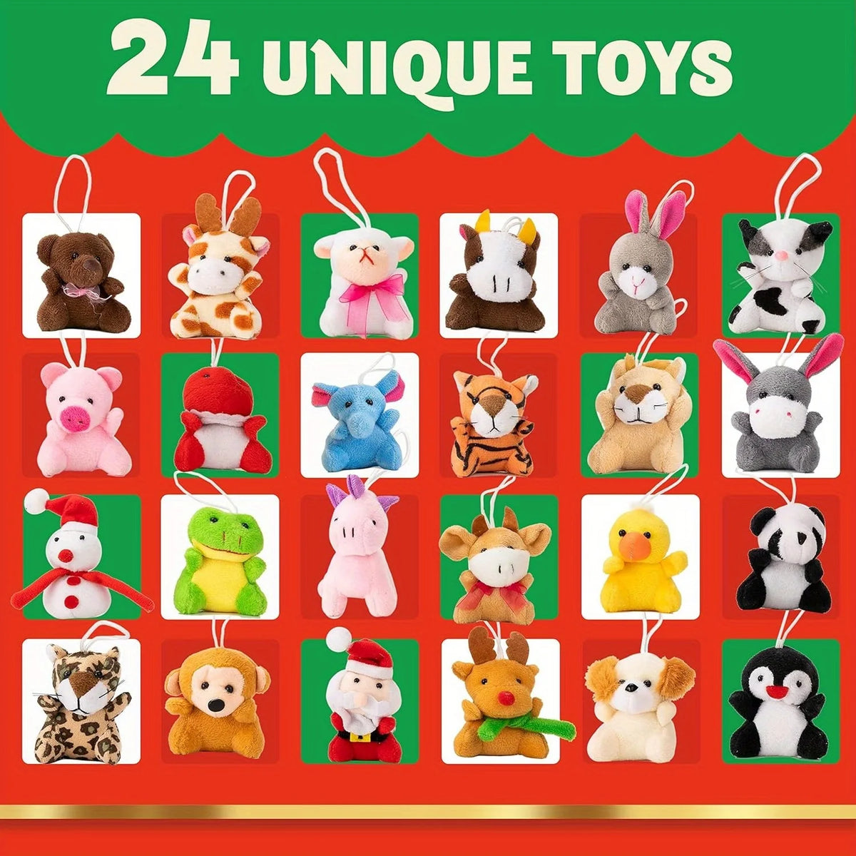 Advent Calendar with 24 Mini Plush Animals Christmas Countdown Interactive Toy Christmas Surprise for Children | Sansoti