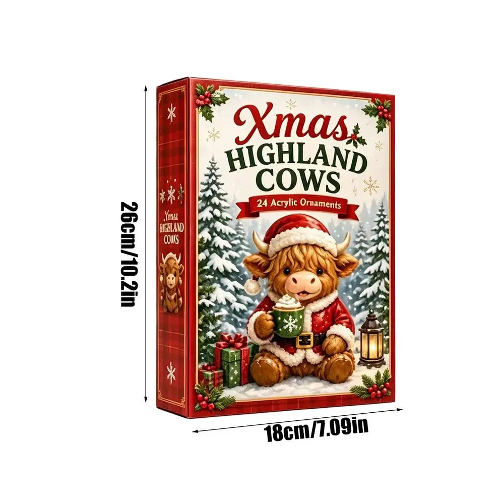 Adventskalender mit 24 Kuhornamenten, Weihnachts-Countdown-Dekoration zum Aufhängen für den Weihnachtsbaum zu Hause und in der Weihnachtszeit | Sansoti