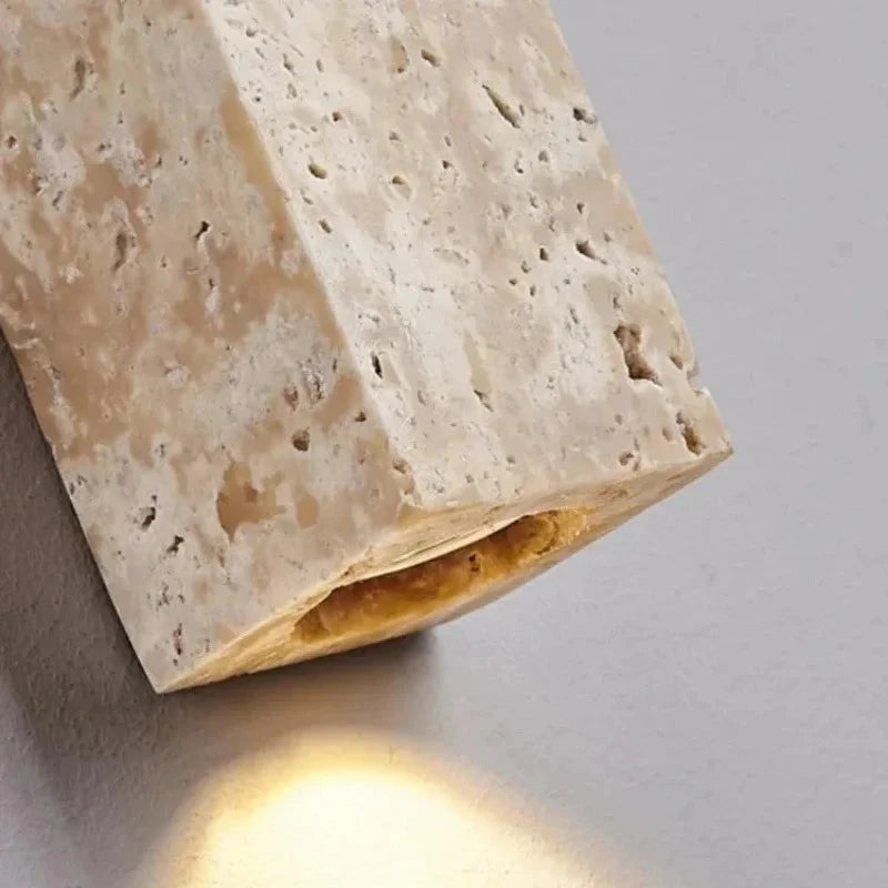 Japandi Wandleuchte Stein Travertin LED Khaki Wabi-sabi Stimmungslicht Wohnzimmer Schlafzimmer Esszimmer Lange Wandkerze 90-260V | Sansoti