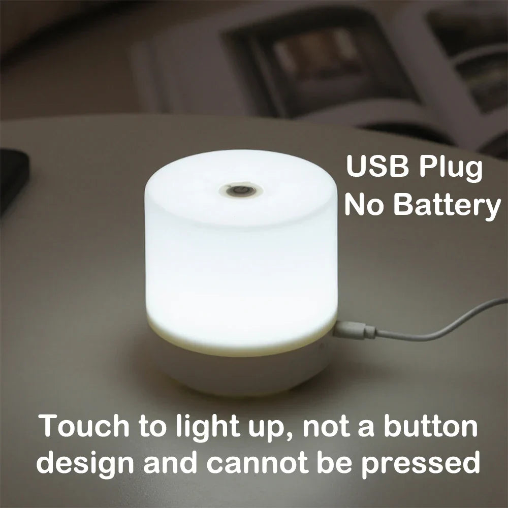 Lampe de nuit LED USB 8,5cm dimmable en ABS blanc, tactile, lampe de chevet pour chambre ou bureau, éclairage d'ambiance compact | Sansoti
