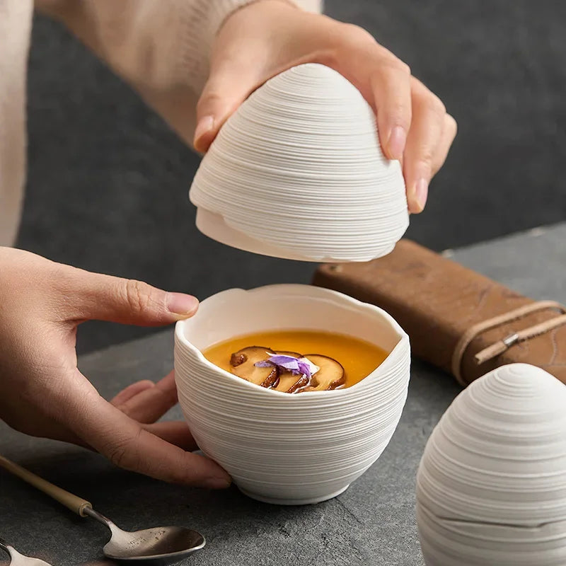 Ceramic Oval Bowl Dinnerware Salad Bowl Fruit Bowl Scandinavian Design Eggshell Shape Handmade | Sansoti
