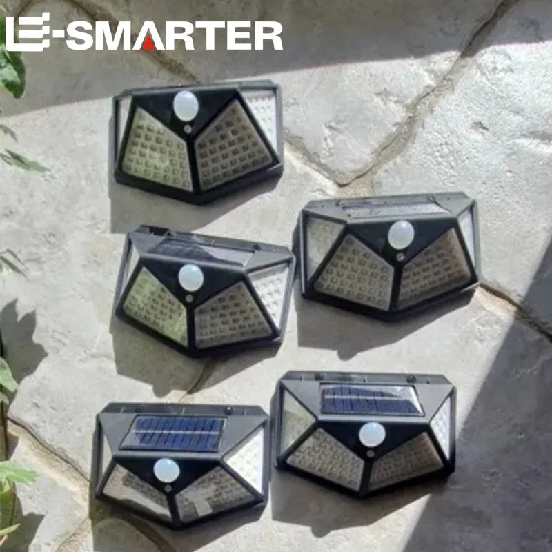Solar-Powered Outdoor Wall Light 100 LED Motion Sensor Waterproof IP65 Black Security Lighting Garden | Sansoti