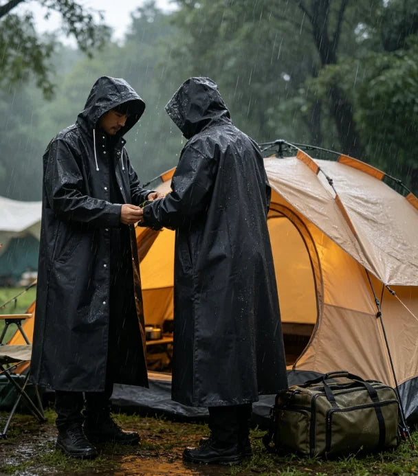 Waterdichte Regenjas Extra Lang Unisex Zwart met Capuchon voor Outdoor Wandelen Vissen Fietsen Camping | Sansoti