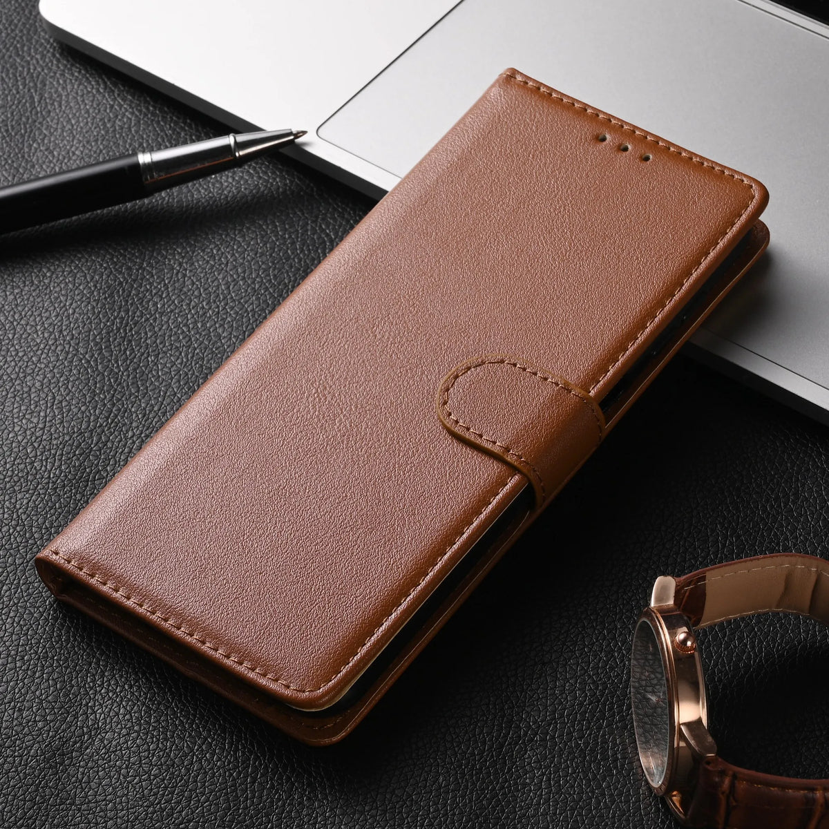 Lederen Telefoonhoes met Pasjeshouder Multifunctioneel Flip Design Magnetische Sluiting Beschermend Stijlvol | Sansoti