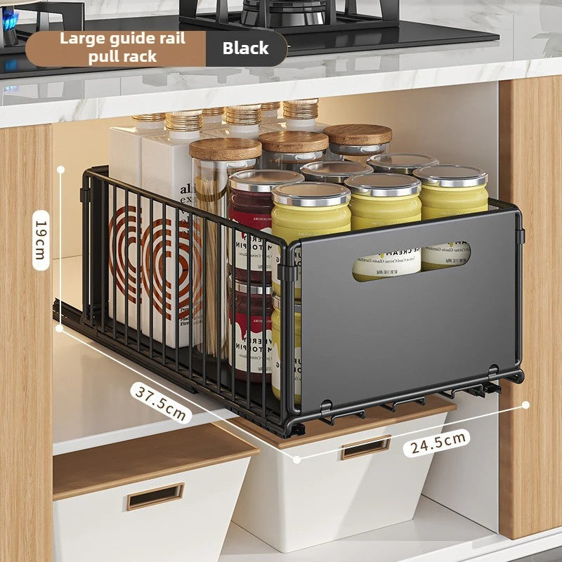 Extendable Spice Drawer Kitchen Carbon Steel 37.5cm Black Cabinet Organizer Pull-Out Spice Rack Deep Cabinet Storage Tray | Sansoti