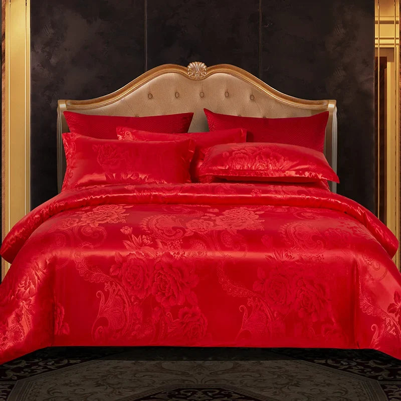 Satijnen Jacquard-Bettbezug-Set 220x240 für zwei Personen, Sommerbettwäsche, luxuriöser Bettbezug für das Schlafzimmer | Sansoti