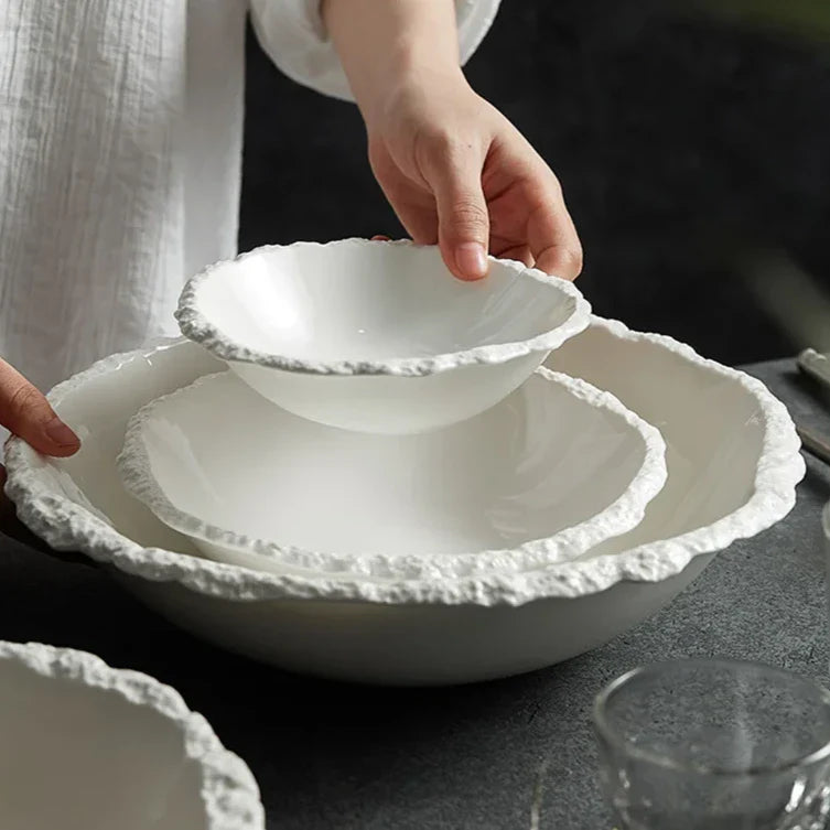 Ceramic Serving Bowl Rustic Natural Design for Salad and Warm Dishes | Sansoti