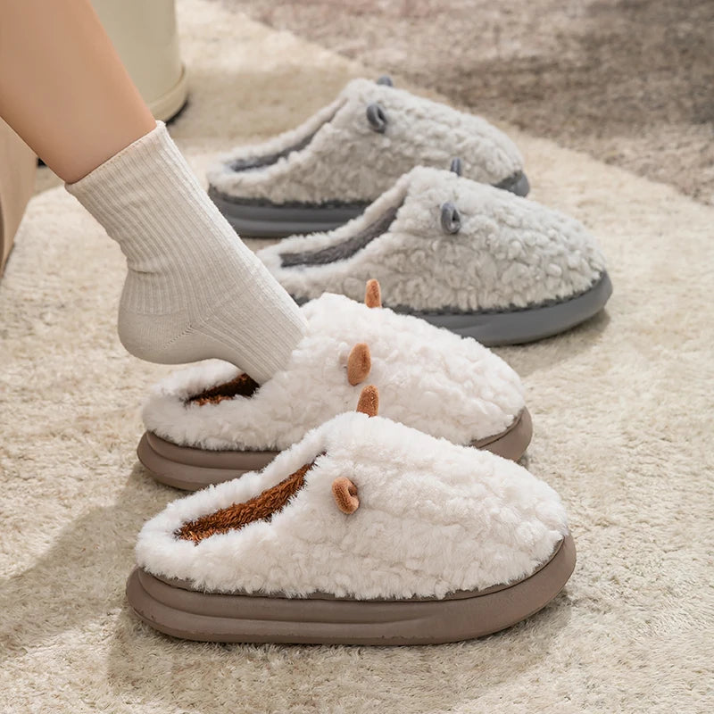 Pluche Winterpantoffels Gesloten Model Dik Gestoffeerd Antislip Warm Comfortabel Binnen Dames Heren Unisex | Sansoti