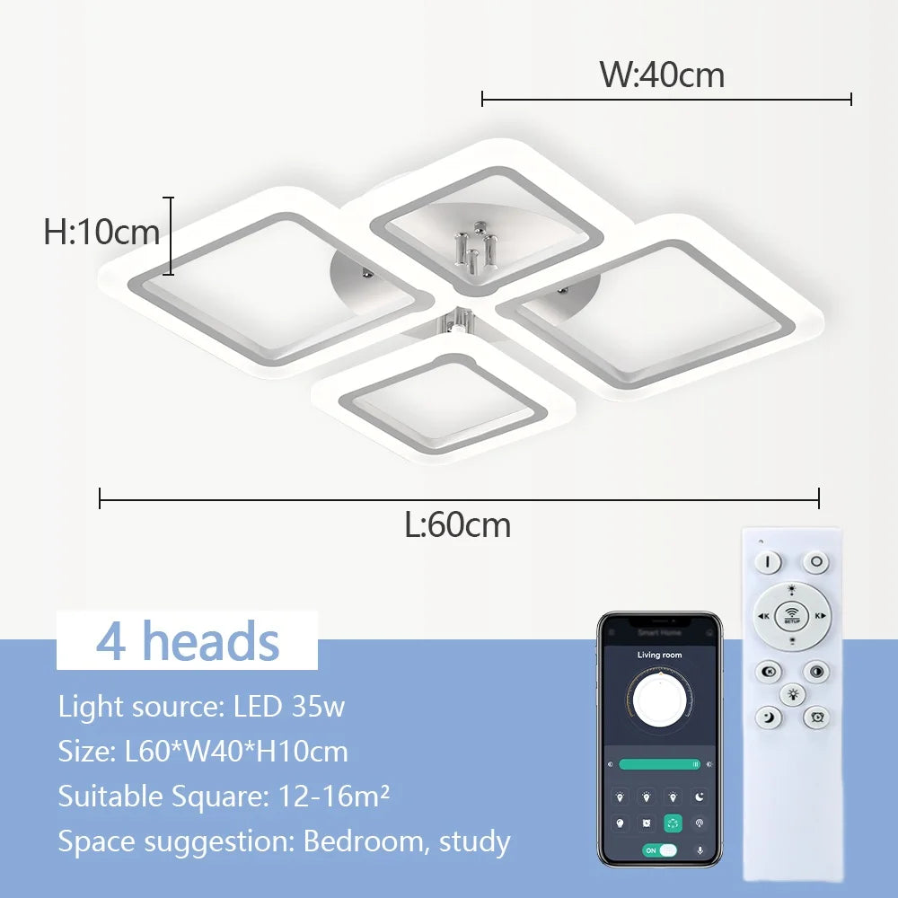 LED-Deckenlampe Dimmbar Quadratisch Acryl Weiß Fernbedienung Wohnzimmer Schlafzimmer Modern 35W-160W Deckenleuchte Arbeitszimmer | Sansoti