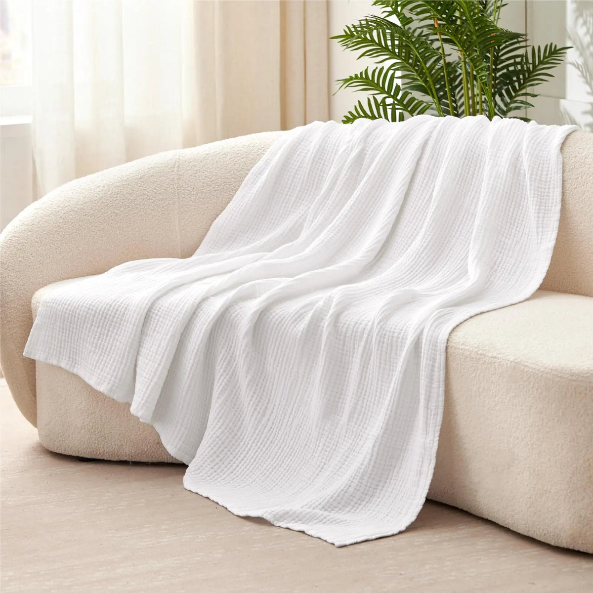 Muslin Throw Six-Layer Cotton Blanket Soft Breathable 198x229cm Bed Sofa Living Room Year-Round Comfort Warmth | Sansoti