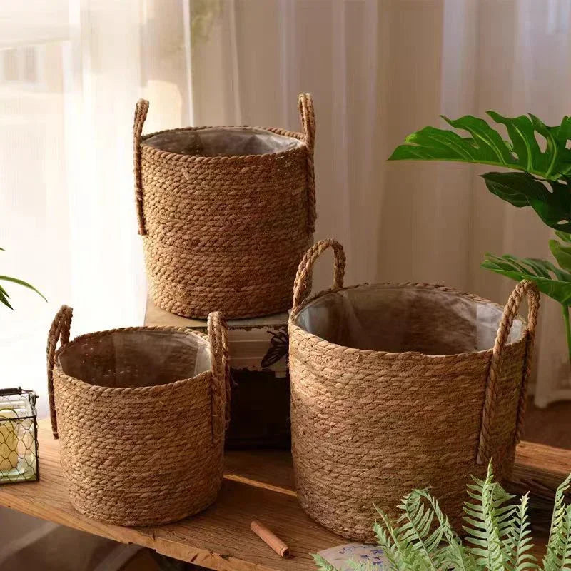 Plant basket woven seagrass natural S-L living room balcony handmade flowerpot basket rattan indoor boho decoration | Sansoti