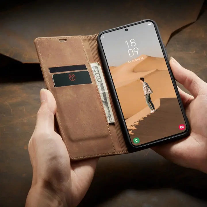 Leder-Wallet-Hülle mit Kartenfach für Galaxy S22 Plus Ultra – schützende Handyhülle mit Brieftasche | Sansoti