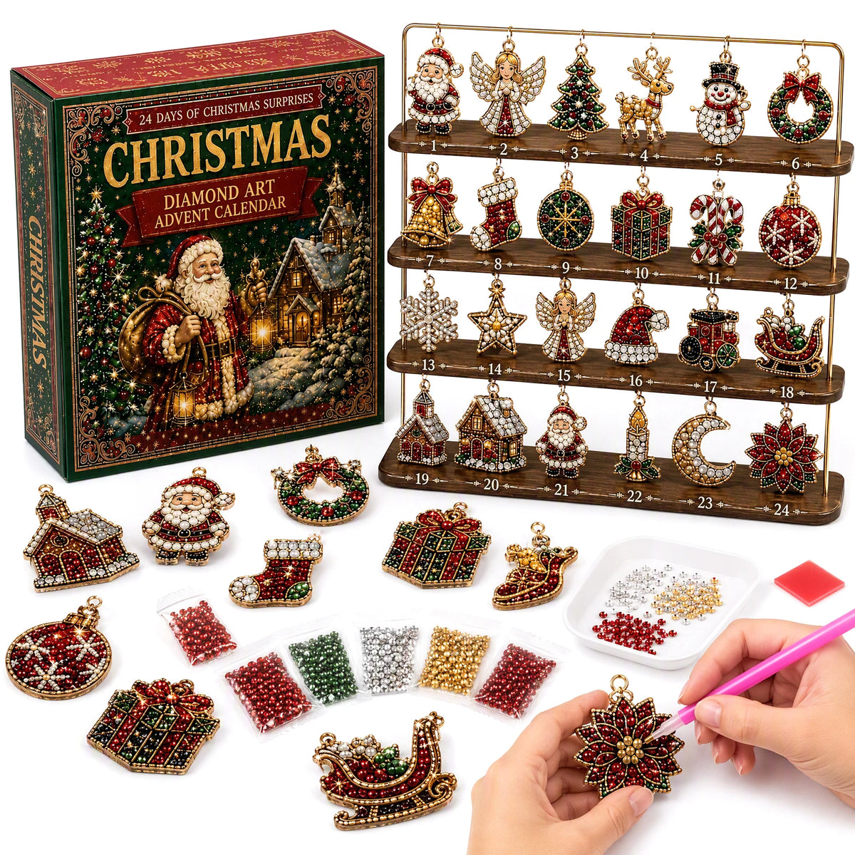 Advent Calendar Diamond Pattern 24 Compartments DIY Acrylic Ornaments Christmas Decoration Craft Kit for Children | Sansoti