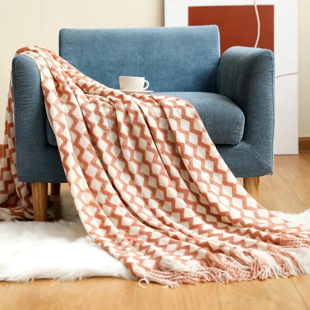 Knitted Acrylic Throw, Soft and Warm, Scandinavian Pattern, Sofa Blanket, Bedroom and Living Room Decorative Blanket | Sansoti