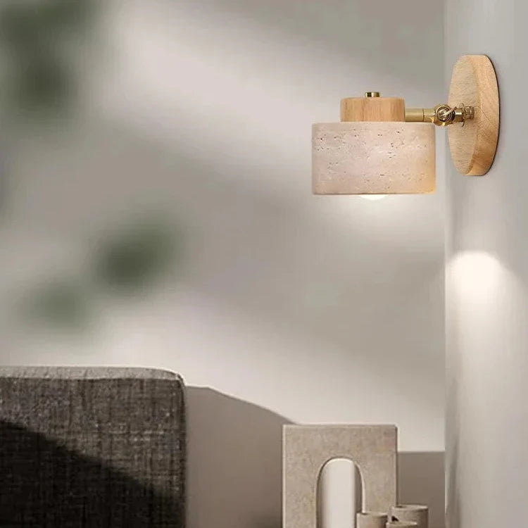 Wall Lamp Travertine Stone LED E27 3000K Japandi Compact Round | Sansoti